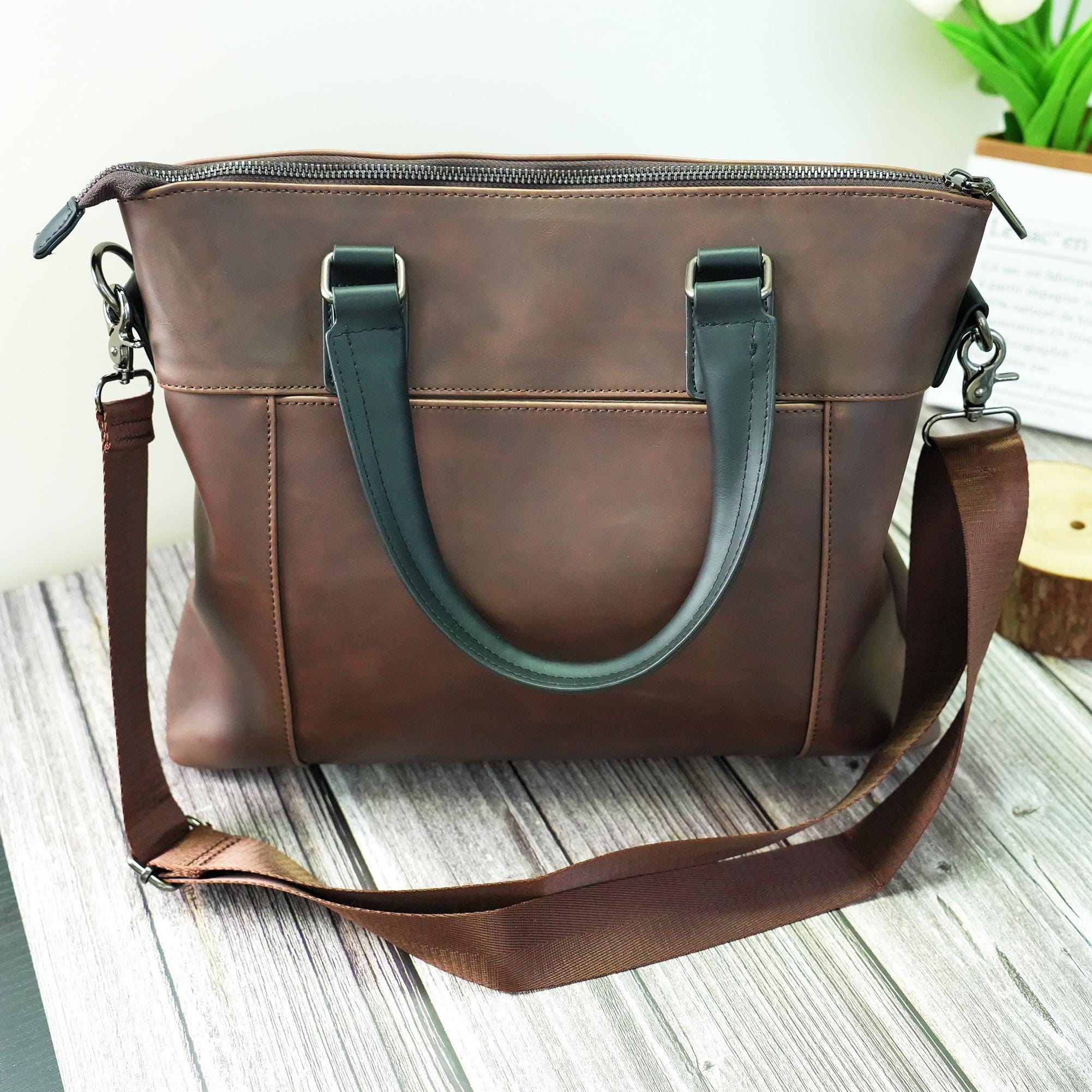 Leather Messenger Bag Men Brown Tote Laptop Compartment
